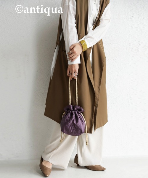 antiqua（アンティカ）の「×コロンと可愛い♪ジャガード織りミニ巾着バック（ショルダーバッグ・レディース・パープル/オフホワイト/グリーン・FREE）」の12枚目の写真