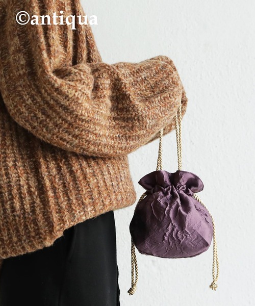 antiqua（アンティカ）の「×コロンと可愛い♪ジャガード織りミニ巾着バック（ショルダーバッグ・レディース・パープル/オフホワイト/グリーン・FREE）」の15枚目の写真