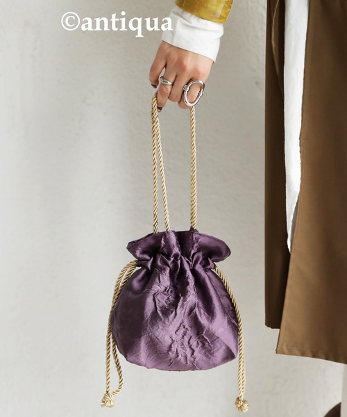 antiqua（アンティカ）の「×コロンと可愛い♪ジャガード織りミニ巾着バック（ショルダーバッグ・レディース・パープル/オフホワイト/グリーン・FREE）」の16枚目の写真