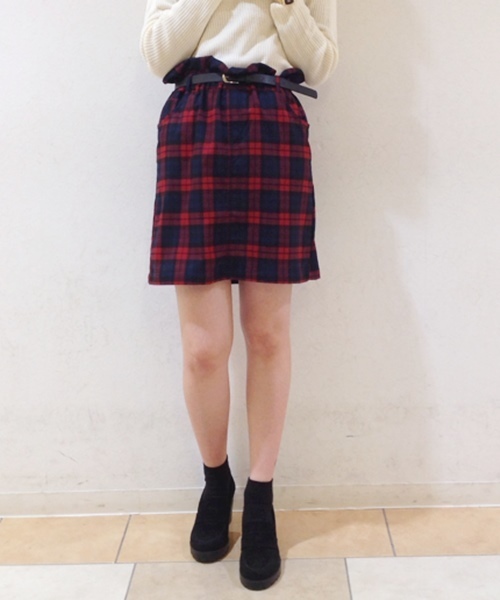 Chico(チコ)の「ベルト付チェックSK(スカート・レディース・レッド/グリーン・FREE)」の2枚目の写真