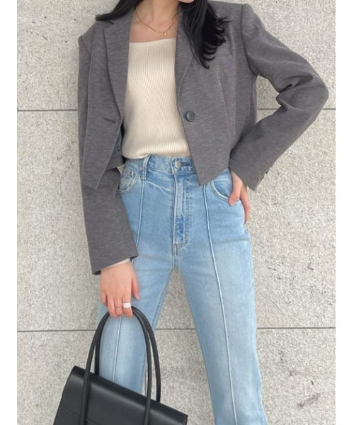 THROW by SLY(スローバイスライ)の「THROW MANNISH CROP TAILOR JK マニッシュ クロップ テイラー ジャケット(テーラードジャケット・レディース・ベージュ/ライトブラック・0/1)」の9枚目の写真