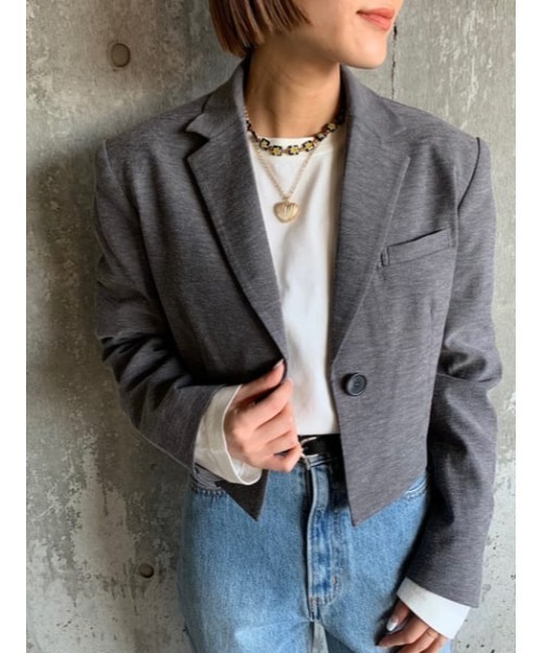 THROW by SLY(スローバイスライ)の「THROW MANNISH CROP TAILOR JK マニッシュ クロップ テイラー ジャケット(テーラードジャケット・レディース・ベージュ/ライトブラック・0/1)」の13枚目の写真