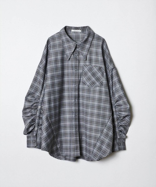 REDYAZEL（レディアゼル）の「リングドットボタンボリュームスリーブシャツ（シャツ/ブラウス・レディース・ライトグレー/オフホワイト/ブラック・FREE）」の7枚目の写真