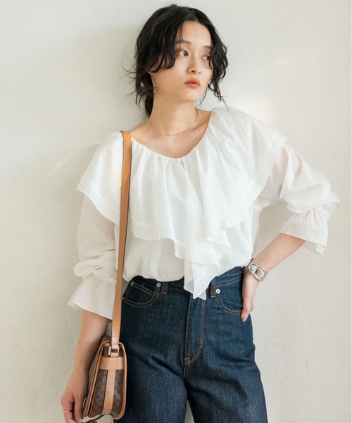 ANGIE(アンジー)の「ビックカラーブラウス(シャツ/ブラウス・レディース・ネイビー/オフホワイト/イエロー・FREE)」の19枚目の写真