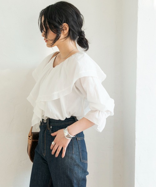 ANGIE(アンジー)の「ビックカラーブラウス(シャツ/ブラウス・レディース・ネイビー/オフホワイト/イエロー・FREE)」の21枚目の写真