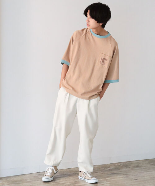 BeAMS DOT(ビームスドット)の「【WEB限定】BeAMS DOT / リンガー ポケット Tシャツ(Tシャツ/カットソー・メンズ・ベージュ/グリーン・MEDIUM/LARGE)」の4枚目の写真