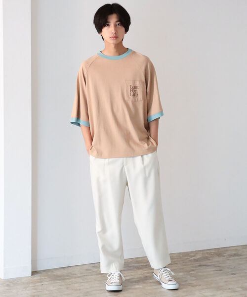 BeAMS DOT(ビームスドット)の「【WEB限定】BeAMS DOT / リンガー ポケット Tシャツ(Tシャツ/カットソー・メンズ・ベージュ/グリーン・MEDIUM/LARGE)」の8枚目の写真