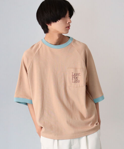 BeAMS DOT(ビームスドット)の「【WEB限定】BeAMS DOT / リンガー ポケット Tシャツ(Tシャツ/カットソー・メンズ・ベージュ/グリーン・MEDIUM/LARGE)」の2枚目の写真