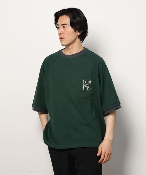 BeAMS DOT(ビームスドット)の「【WEB限定】BeAMS DOT / リンガー ポケット Tシャツ(Tシャツ/カットソー・メンズ・ベージュ/グリーン・MEDIUM/LARGE)」の7枚目の写真