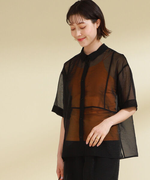 Ray BEAMS（レイビームス）の「Ray BEAMS / オーガンジー レギュラーカラー シャツ（シャツ/ブラウス・レディース・ブラック/ベージュ・ONE SIZE）」の6枚目の写真