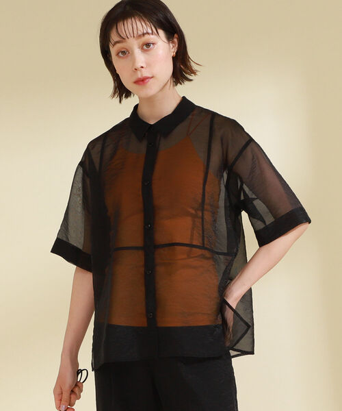 Ray BEAMS（レイビームス）の「Ray BEAMS / オーガンジー レギュラーカラー シャツ（シャツ/ブラウス・レディース・ブラック/ベージュ・ONE SIZE）」の3枚目の写真