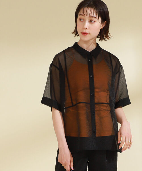 Ray BEAMS（レイビームス）の「Ray BEAMS / オーガンジー レギュラーカラー シャツ（シャツ/ブラウス・レディース・ブラック/ベージュ・ONE SIZE）」の9枚目の写真