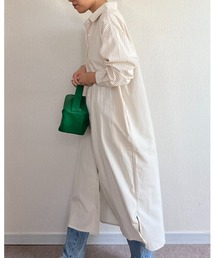 ロング丈 カラーストライプシャツワンピース