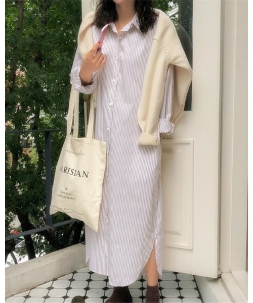Ritzy(リッツィー)の「ロング丈 カラーストライプシャツワンピース(シャツワンピース・レディース・レッド/ブルー/アイボリー・M/L)」の11枚目の写真