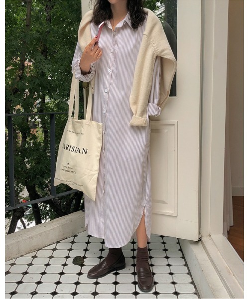 Ritzy(リッツィー)の「ロング丈 カラーストライプシャツワンピース(シャツワンピース・レディース・レッド/ブルー/アイボリー・M/L)」の18枚目の写真