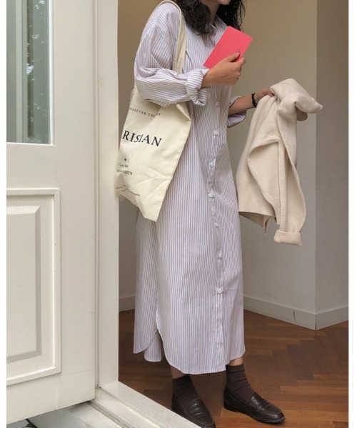 Ritzy(リッツィー)の「ロング丈 カラーストライプシャツワンピース(シャツワンピース・レディース・レッド/ブルー/アイボリー・M/L)」の20枚目の写真