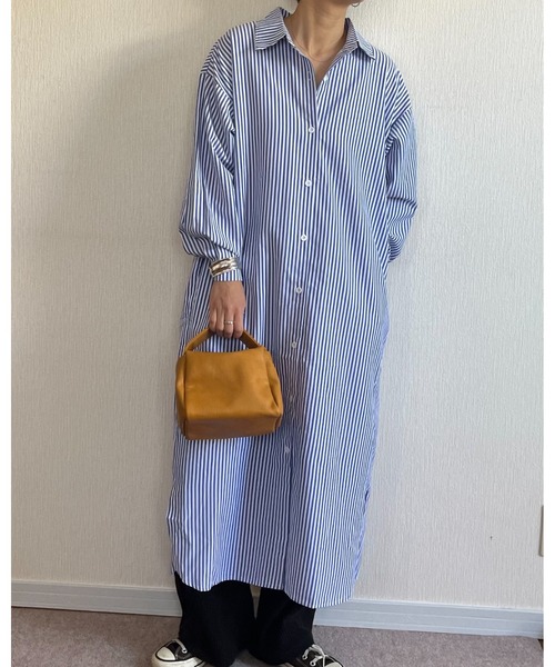 Ritzy(リッツィー)の「ロング丈 カラーストライプシャツワンピース(シャツワンピース・レディース・レッド/ブルー/アイボリー・M/L)」の4枚目の写真