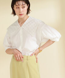 Ray BEAMS | Ray BEAMS / シアー チェック ビッグカラー シャツ(シャツ/ブラウス)