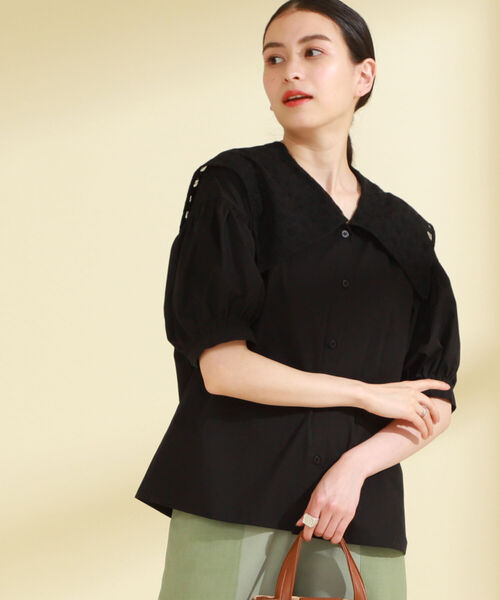 Ray BEAMS(レイビームス)の「Ray BEAMS / シアー チェック ビッグカラー シャツ(シャツ/ブラウス・レディース・ブラック/ホワイト・ONE SIZE)」の14枚目の写真