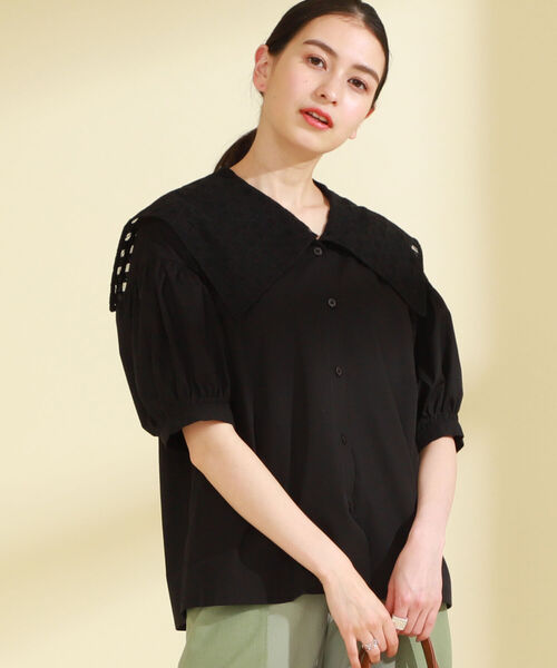 Ray BEAMS(レイビームス)の「Ray BEAMS / シアー チェック ビッグカラー シャツ(シャツ/ブラウス・レディース・ブラック/ホワイト・ONE SIZE)」の15枚目の写真