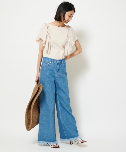 U by SPICK&SPAN（ユーバイスピックアンドスパン）の「ドッキングフリルトップス（Tシャツ/カットソー・レディース・グレー/ベージュ・FREE）」の5枚目の写真