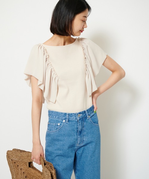 U by SPICK&SPAN（ユーバイスピックアンドスパン）の「ドッキングフリルトップス（Tシャツ/カットソー・レディース・グレー/ベージュ・FREE）」の3枚目の写真