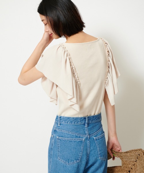 U by SPICK&SPAN（ユーバイスピックアンドスパン）の「ドッキングフリルトップス（Tシャツ/カットソー・レディース・グレー/ベージュ・FREE）」の4枚目の写真