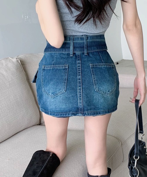 MANGROVE（マングローブ）の「ワイドベルトミニデニムスカート（デニムスカート・レディース・ブルー/ブラック・MEDIUM/LARGE）」の3枚目の写真