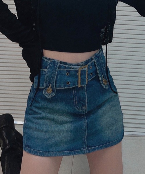 MANGROVE（マングローブ）の「ワイドベルトミニデニムスカート（デニムスカート・レディース・ブルー/ブラック・MEDIUM/LARGE）」の4枚目の写真
