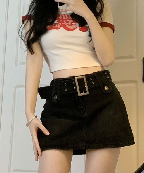 MANGROVE（マングローブ）の「ワイドベルトミニデニムスカート（デニムスカート・レディース・ブルー/ブラック・MEDIUM/LARGE）」の10枚目の写真