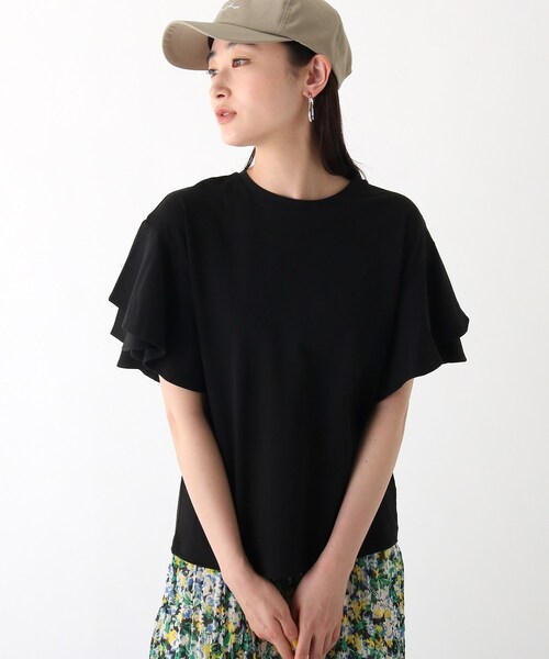 OPAQUE.CLIP（オペークドットクリップ）の「◆【C】コットンダブルフリルスリーブカットソー【WEB限定サイズ】（Tシャツ/カットソー・レディース・チャコールグレー/ライトブルー/ブラック/ベビーピンク/ホワイト系・40/38/36/34）」の3枚目の写真