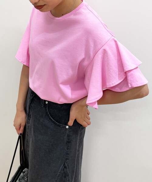 OPAQUE.CLIP（オペークドットクリップ）の「◆【C】コットンダブルフリルスリーブカットソー【WEB限定サイズ】（Tシャツ/カットソー・レディース・チャコールグレー/ライトブルー/ブラック/ベビーピンク/ホワイト系・40/38/36/34）」の10枚目の写真