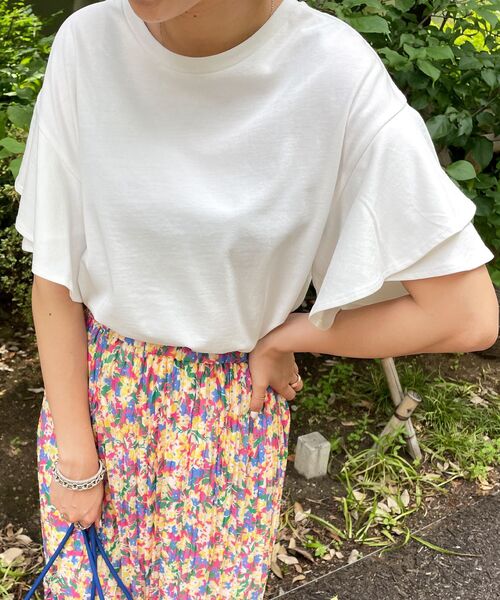 OPAQUE.CLIP（オペークドットクリップ）の「◆【C】コットンダブルフリルスリーブカットソー【WEB限定サイズ】（Tシャツ/カットソー・レディース・チャコールグレー/ライトブルー/ブラック/ベビーピンク/ホワイト系・40/38/36/34）」の2枚目の写真