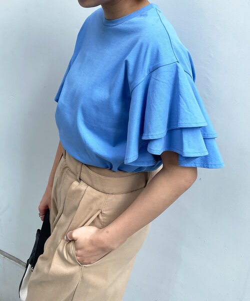 OPAQUE.CLIP（オペークドットクリップ）の「◆【C】コットンダブルフリルスリーブカットソー【WEB限定サイズ】（Tシャツ/カットソー・レディース・チャコールグレー/ライトブルー/ブラック/ベビーピンク/ホワイト系・40/38/36/34）」の5枚目の写真