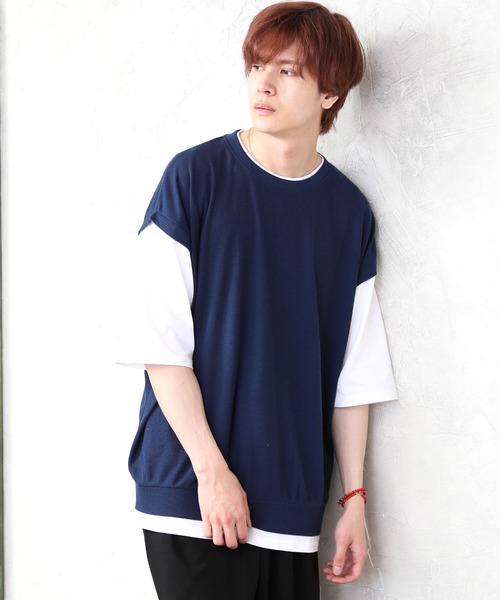 ARCADE(アーケード)の「フェイクレイヤード 重ね着風 半袖 Tシャツ / 吸水速乾ドライ素材(Tシャツ/カットソー・メンズ・グレー/ブラック/ネイビー・M/L)」の1枚目の写真