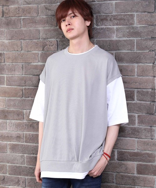 ARCADE(アーケード)の「フェイクレイヤード 重ね着風 半袖 Tシャツ / 吸水速乾ドライ素材(Tシャツ/カットソー・メンズ・グレー/ブラック/ネイビー・M/L)」の3枚目の写真