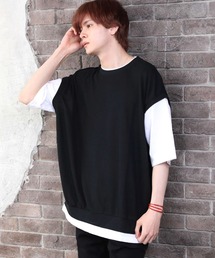 フェイクレイヤード 重ね着風 半袖 Tシャツ / 吸水速乾ドライ素材