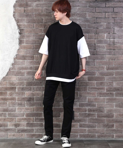 ARCADE(アーケード)の「フェイクレイヤード 重ね着風 半袖 Tシャツ / 吸水速乾ドライ素材(Tシャツ/カットソー・メンズ・グレー/ブラック/ネイビー・M/L)」の12枚目の写真