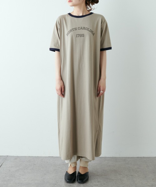 PUAL CE CIN（ピュアルセシン）の「リンガー カレッジロゴ カットソーワンピース（ワンピース・レディース・ネイビー/ナチュラル/グレイッシュベージュ・FREE）」の14枚目の写真