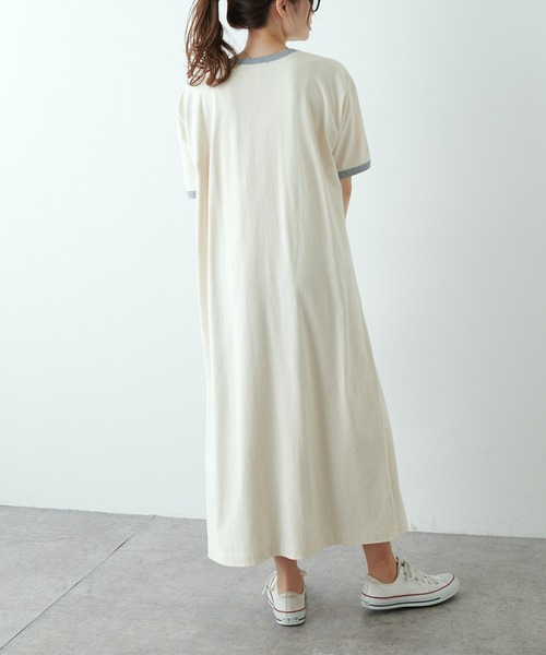 PUAL CE CIN（ピュアルセシン）の「リンガー カレッジロゴ カットソーワンピース（ワンピース・レディース・ネイビー/ナチュラル/グレイッシュベージュ・FREE）」の6枚目の写真