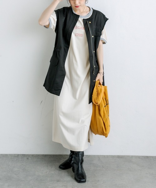 PUAL CE CIN（ピュアルセシン）の「リンガー カレッジロゴ カットソーワンピース（ワンピース・レディース・ネイビー/ナチュラル/グレイッシュベージュ・FREE）」の21枚目の写真