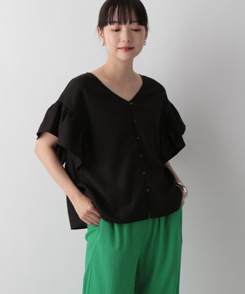 LOWRYS FARM（ローリーズファーム）の「アサレーヨンラッフルブラウス　344679（シャツ/ブラウス・レディース・ブラック/ブラウン/アイボリー/ボルドー・FREE）」の3枚目の写真