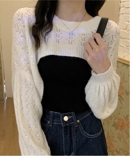 gossip！ロサンゼルス（ゴシップロサンゼルス）の「クロップド丈ルーズニット（ニット/セーター・レディース・ホワイト/ブラック・FREE）」の7枚目の写真