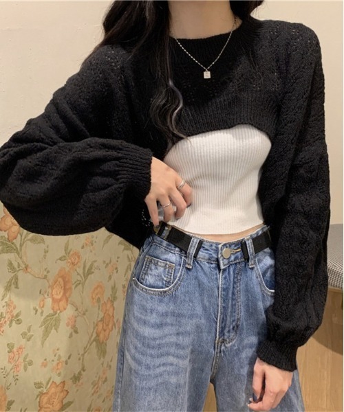 gossip！ロサンゼルス（ゴシップロサンゼルス）の「クロップド丈ルーズニット（ニット/セーター・レディース・ホワイト/ブラック・FREE）」の3枚目の写真