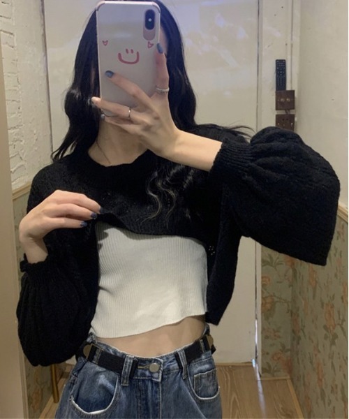 gossip！ロサンゼルス（ゴシップロサンゼルス）の「クロップド丈ルーズニット（ニット/セーター・レディース・ホワイト/ブラック・FREE）」の5枚目の写真