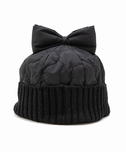 Casselini（キャセリーニ）の「Casselini(キャセリーニ)kidsキルティングリボンワッチ（ニットキャップ/ビーニー・キッズ・ブラック/オレンジ・FREE）」の2枚目の写真