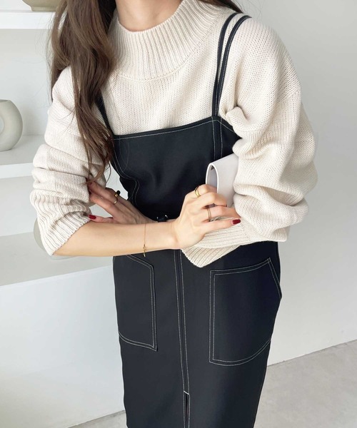 GeeRA(ジーラ)の「配色ステッチキャミワンピース(ワンピース・レディース・ブラック/ベージュ・MEDIUM/SMALL)」の1枚目の写真