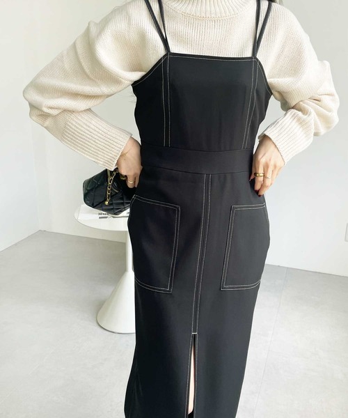GeeRA(ジーラ)の「配色ステッチキャミワンピース(ワンピース・レディース・ブラック/ベージュ・MEDIUM/SMALL)」の9枚目の写真