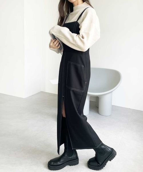 GeeRA(ジーラ)の「配色ステッチキャミワンピース(ワンピース・レディース・ブラック/ベージュ・MEDIUM/SMALL)」の6枚目の写真