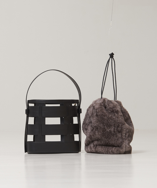 LOWELL things（ロウェル　シングス）の「Lattice/2WAYメッシュAWファーBAG（ハンドバッグ・レディース・ダークブラウン/スミクロ/ライトベージュ・フリー）」の9枚目の写真